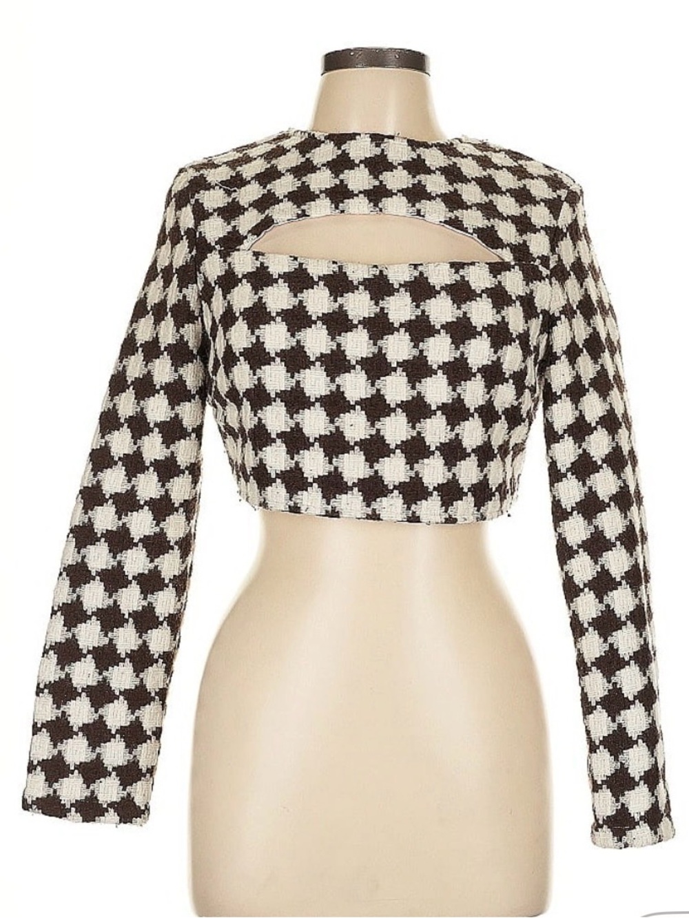 Cider Cream Houndstooth Crop Top with Front Cutout